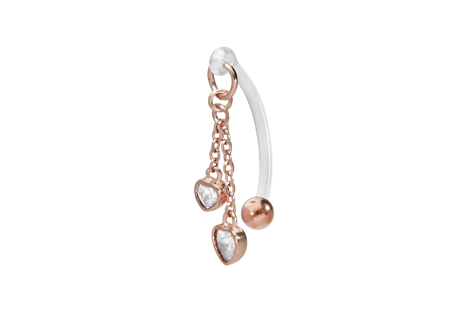 PMFK Bananabell Piercing mit Chirurgenstahl-Design ZWEI HERZEN + KRISTALLE